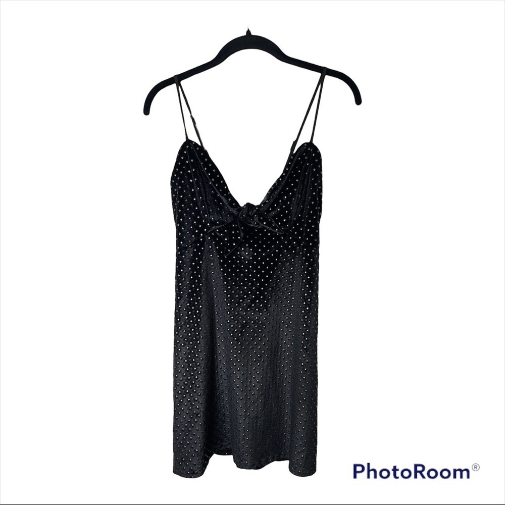 Show Me Your Mumu Black Velvet Studded Tie Front Mini Dress NWT Size medium - Picture 9 of 13